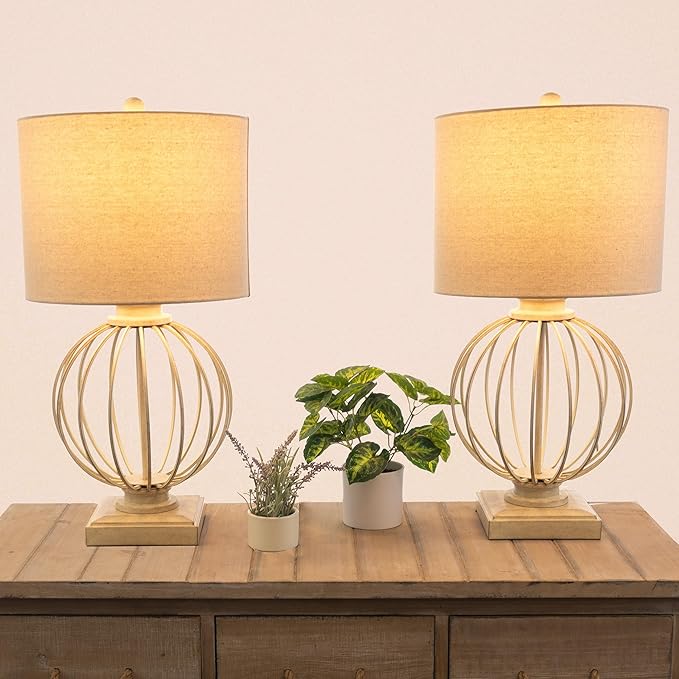 Lavish Home Set of 2 Table Lamps - Modern Lamps with USB Charging Ports and LED Bulbs - for Living Room, Office, or Bedroom Decor (Sand)