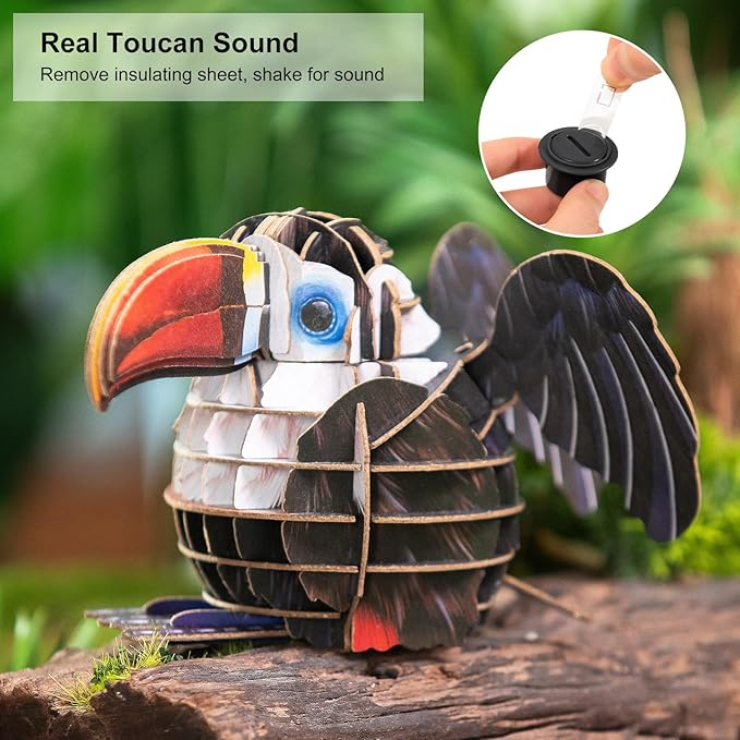 Red-Billed Toucan Bird 3D Paper Puzzle for Kids, Animal Puzzle with Sound, Best Gift for Girls, Crafts for Girls Age 8-12 Years Old…