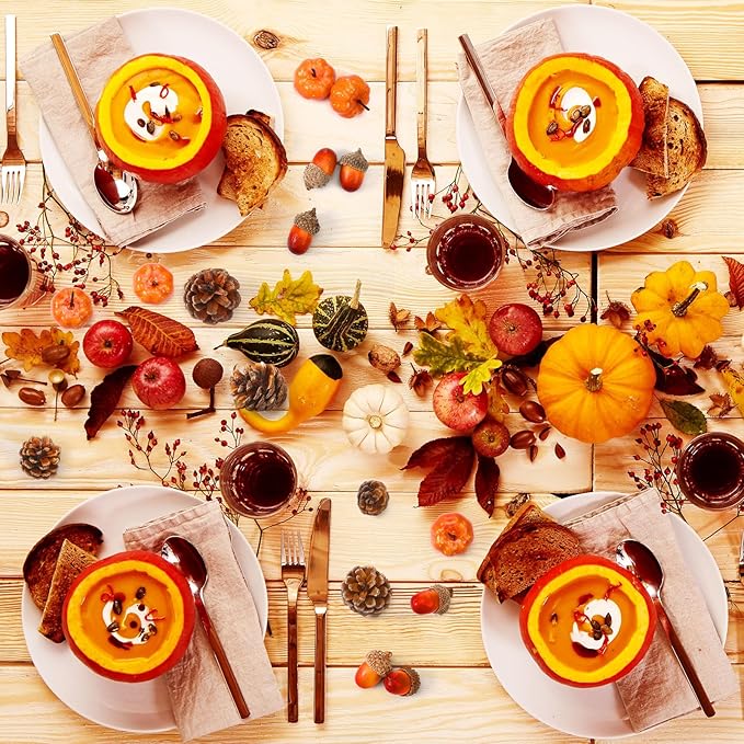 Yookeer 120pcs Mini Pumpkins Acorns Pine Cones Fall Decoration Thanksgiving Artificial Small Pumpkins Fake Props Bulk Rustic Vase Filler for Autumn Harvest DIY Craft Table Centerpiece (Classic Color)