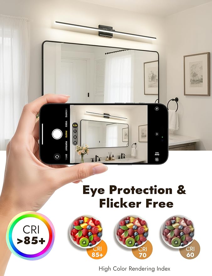 NIORSUN 48 Inch Modern Bathroom Light Fixture, 30W 5CCT Dimmable LED Black Bathroom Vanity Lights Over Mirror, Vanity Lights for Bathrooms Restroom Mirror- ETL Certified