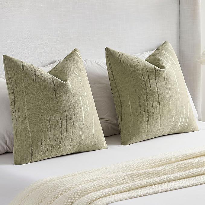FUTEI Olive Green Chenille Decorative Throw Pillow Covers 12x20 Inch Set of 2,Soft Embossed Striped Textured Lumbar Pillow Cases,Modern Home Decor for Couch Bed Living Room