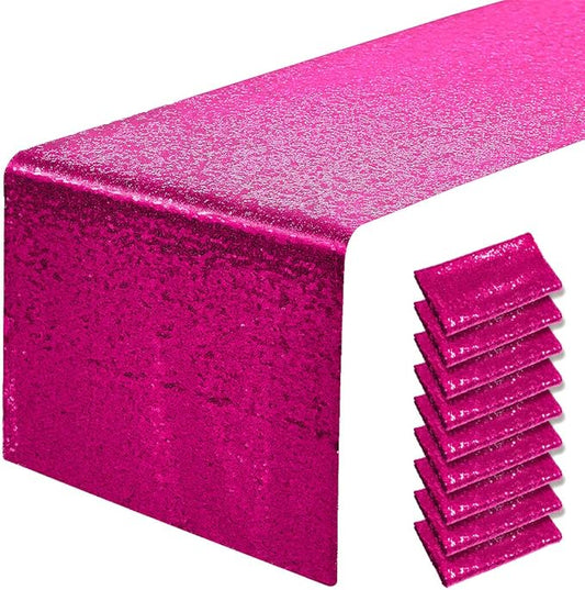 10 Packs 12 x 108 inches Hot Pink Sequin Table Runner, Glitter Fuchsia Table Runner for Wedding Birthday Bachelorette Holiday Party Supplies Decorations Bridal Shower Baby Shower