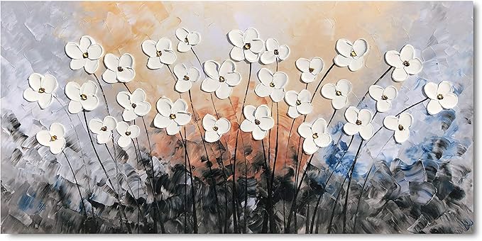 Yihui Arts Floral Paintings Canvas Wall Art Living Room Decor Contemporary Grey Artwork Pictures Framed Ready to Hang