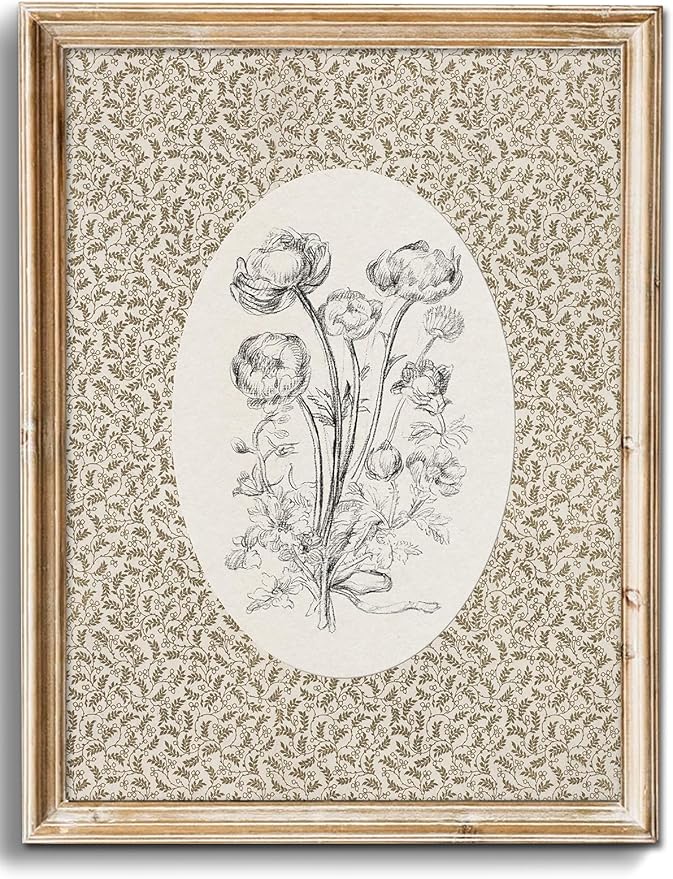 uniro Neutral Vintage Floral Wall Art Prints, Bedroom Nursery Wall Painting Canvas Prints Cottage Oil Painting, Neutral Botanical Wall Decor, Vintage Art Pictures for Bathroom Nursery Room Decor Farmhouse Wall Decor( 8" x 10"-UNFRAMED)