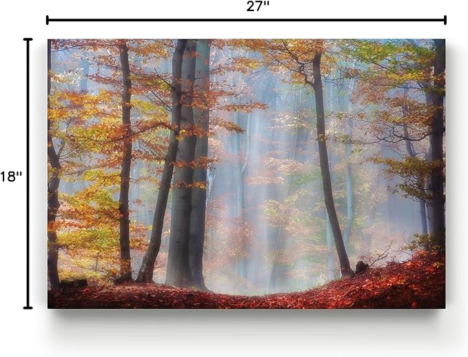 Renditions Gallery Canvas Nature Wall Art for Home Misty Orange Autumn Trees Forest Hanging Prints for Living Room Office Kitchen Decor - 18"X27" LT08