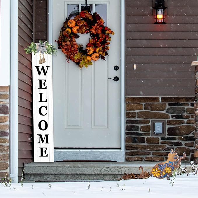 Outdoor Welcome Sign for Front Door Standing 47"X8" Large Farmhouse Wood Framed Tall Leaner Vertical Decor Rustic Home Outside Welcome Sign for Front Porch Decoration (White)