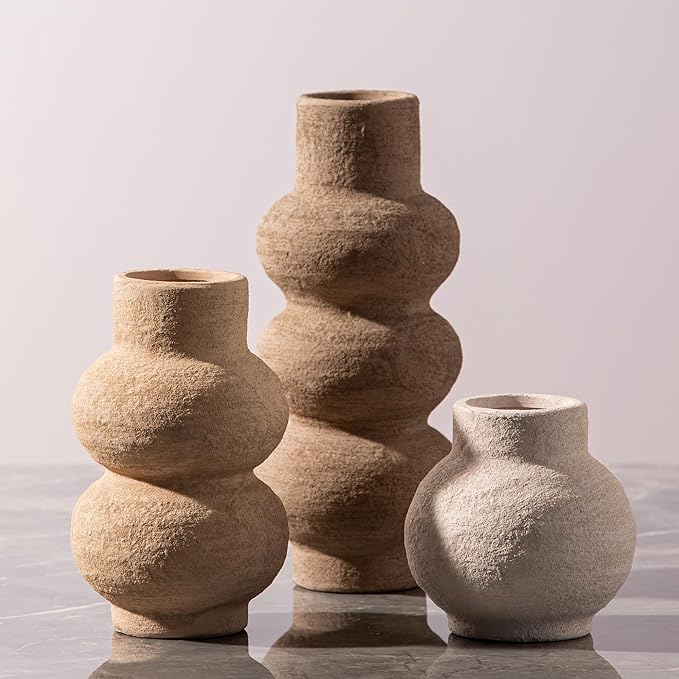 Ceramic Vase Home Table Decor - Flower Vase Set of 3 Living Room Kitchen Decorations Farmhouse Modern Rustic Vases Decorative Centerpiece for Shelf Bedroom Office Bathroom Dining Coffee Desk