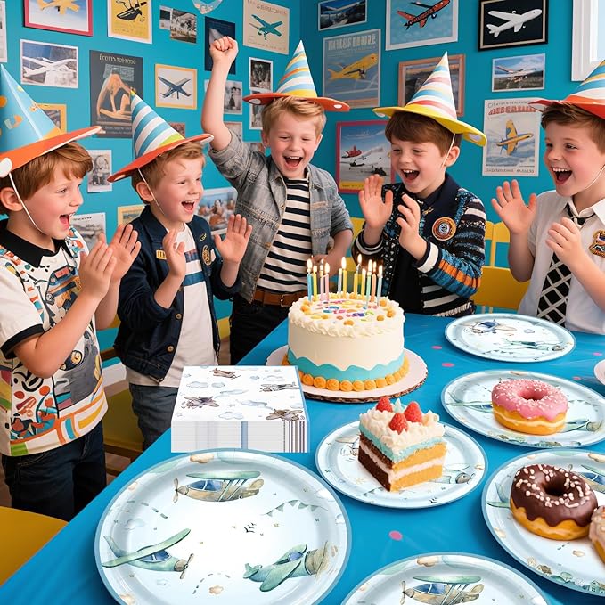 180Pcs Airplane Baby Shower Party Supplies Paper Plates and Napkins Serve 60 Disposable Tableware Set for Birthday Party Decorations Game Day Family School Holiday Sports Events
