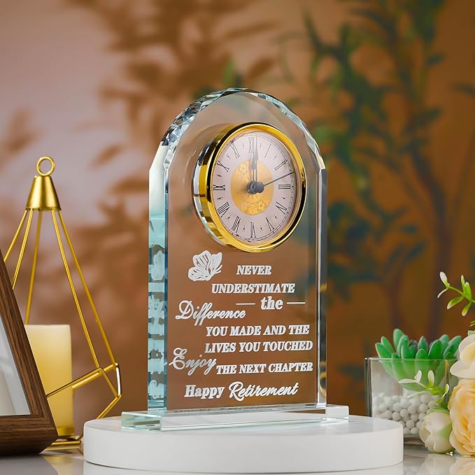 Qianwei Retirement Gifts - Crystal Clock, Going Away & Farewell Gifts for Women, Men, Nurses, Teachers & Friends