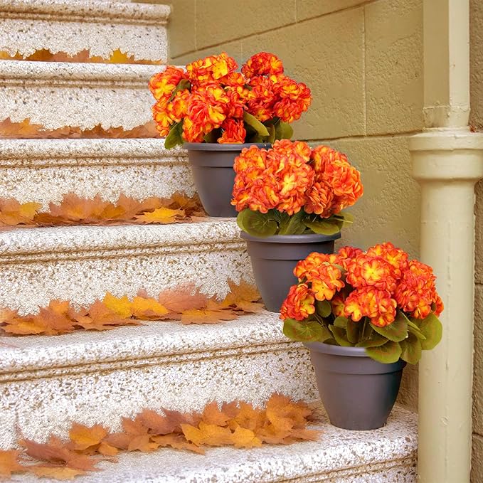 6 Bundles Artificial Fall Flowers Faux Mums,UV Resistant Fake Flowers Silk Flowers Fake Mums for Fall Decor Outdoor Indoor Table Centerpiece Kitchen Pot Porch Wedding Garden Cemetery Autumn