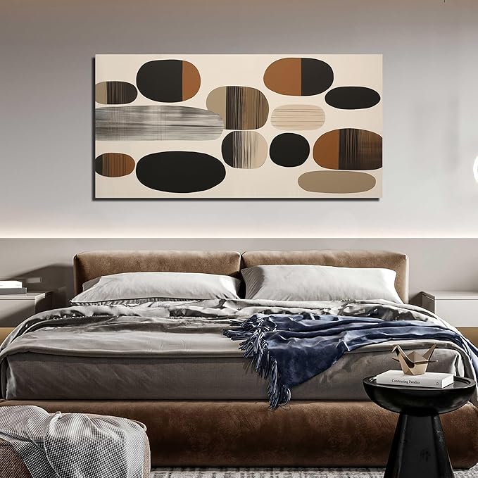 Prepeyssee Large Brown Abstract Wall Art for Living Room Geometry Black Boho Artwork for Bedroom Office Kitchen Modern Canvas Prints 29"x58"
