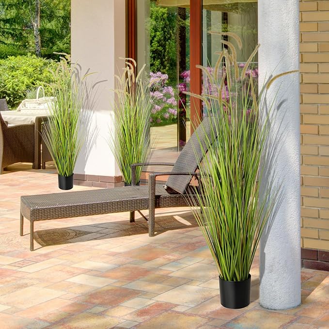 KOL Artificial 5ft 2-Pack Horsetail Reed Grass, 59in Tall Artificial Indoor Outdoor Fake Grass Plant, Home Office Decorative Artificial Plants in Pot Faux Plant Greenery, Wedding Decor Grass