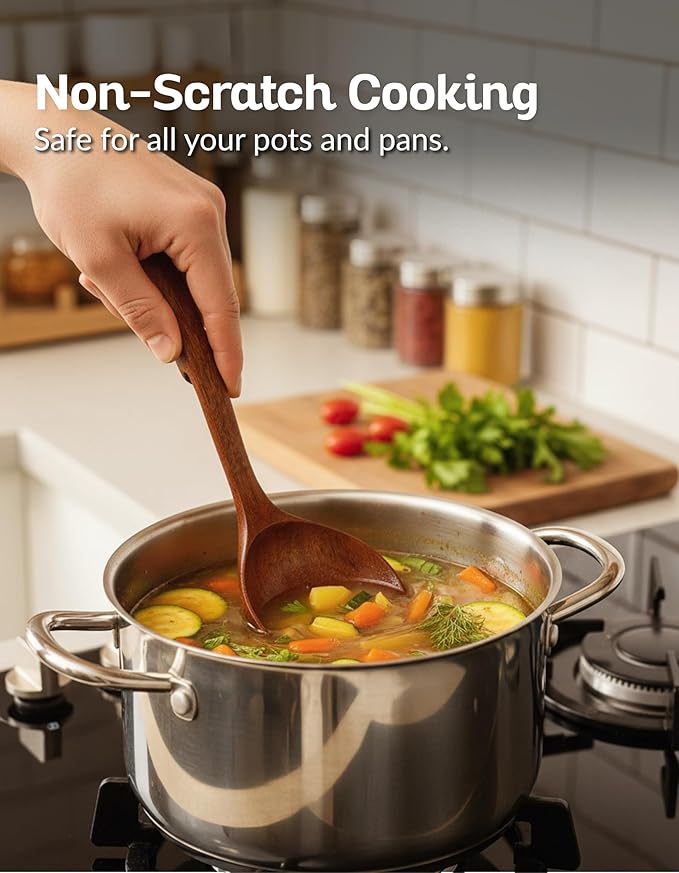 Soup Spoons - Luxury Teak Wood Ladle Set of 3 – Chef-Grade, Eco-Friendly Wooden Cooking Utensils with Reinforced Neck Joint & Anti-Slip Notch Handle – Multi-Size, Gift-Ready Ladle Spoons Set