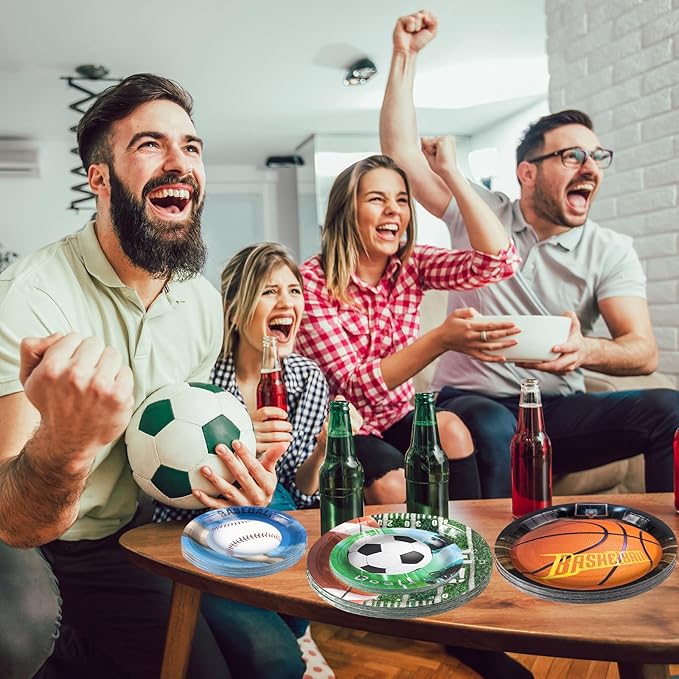 180Pcs Sports Party Supplies Paper Plates and Napkins Serve 60 Disposable Tableware Set for Birthday Party Decorations Game Day Family School Holiday Sports Events
