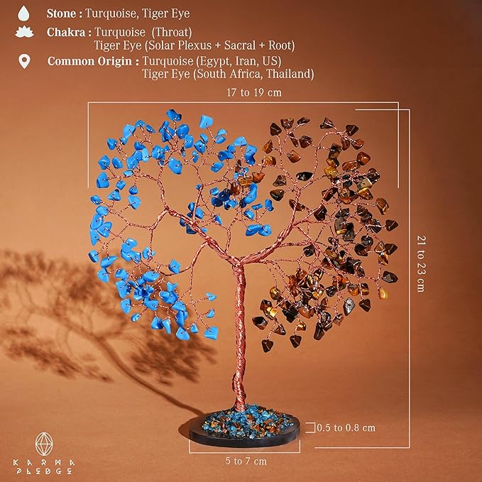 Crystal Tree for Home and Office Decoration, Pink Tiger Eye & Turquoise Healing Stones Handmade Tree of Life for Positive Energy, Money, Good Luck, Christmas Decor, Birthday Gifts for Women, Mom