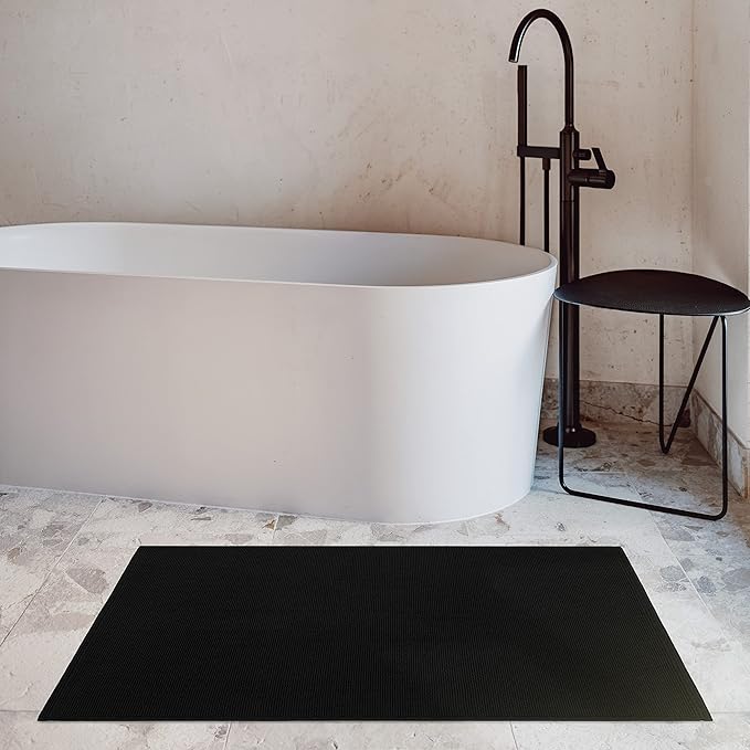 Cotton Paradise 100% Cotton Non Slip Bath Mats for Bathroom, 17x24 inch Soft Absorbent Quick Dry Machine Washable Floor Bath Mat, Black