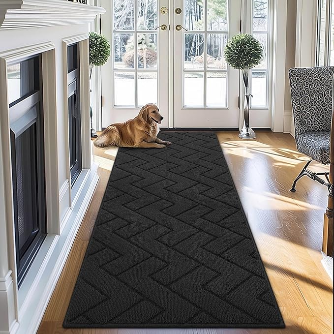 hicorfe Kitchen Rugs and Mats Sets,Super Absorbent Polypropylene Non-Slip Rug,Soft Comfort Floor Mat,Washable for Kitchen,Hallway,Office,Sink,Laundry(24" x 71",Charcoal)