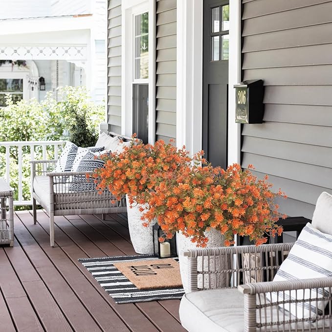 12 Bundles Artificial Fall Flowers for Outdoors, Artificial Plants UV Resistant Fall Fake Mums Plants for Outside Halloween Christmas Porch Decoration ecorations (Fall Red)