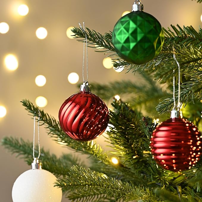 Valery Madelyn Christmas Ornaments Tree Decorations Set for Fall Halloween, 24ct Red Green White Shatterproof Ball Ornaments, 2.36" Hanging Ornament Bulk for Xmas Holiday Party Decor