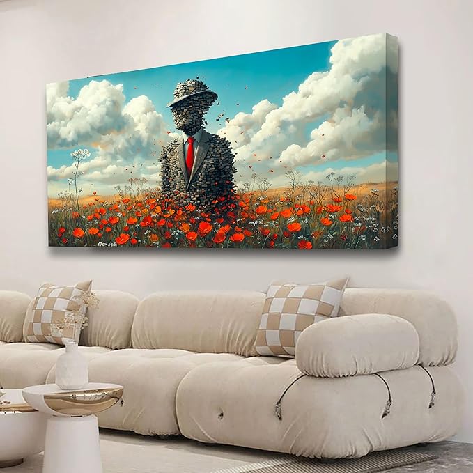 Stoneman Flower Sea Picture Print Canvas Wall Art Living Room Office Bedroom Wall Decor Flower Sea Landscape Wall Art Prints Modern Orange Blue Landscape Artwork Waterproof Ready to Hang - 20x40 inch