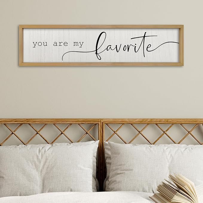 ZZJJHYWGQ Master Bedroom Above Bed Wall Decor You Are My Favorite Sign Art 32"×8" Love Theme Farmhouse Couples Over Bed Love Quotes Modren Romantic Horizontal Wood Framed Wall Art (Wood)