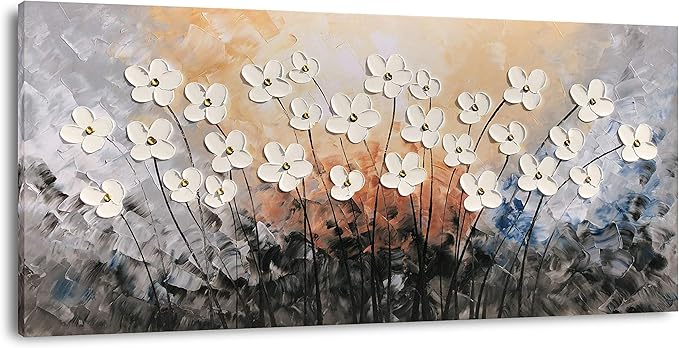 Yihui Arts Hand Painted Texture Large Oil Painting on Canvas Flower Wall Art for Living Room Decor Contemporary Artwork Framed Ready to Hang