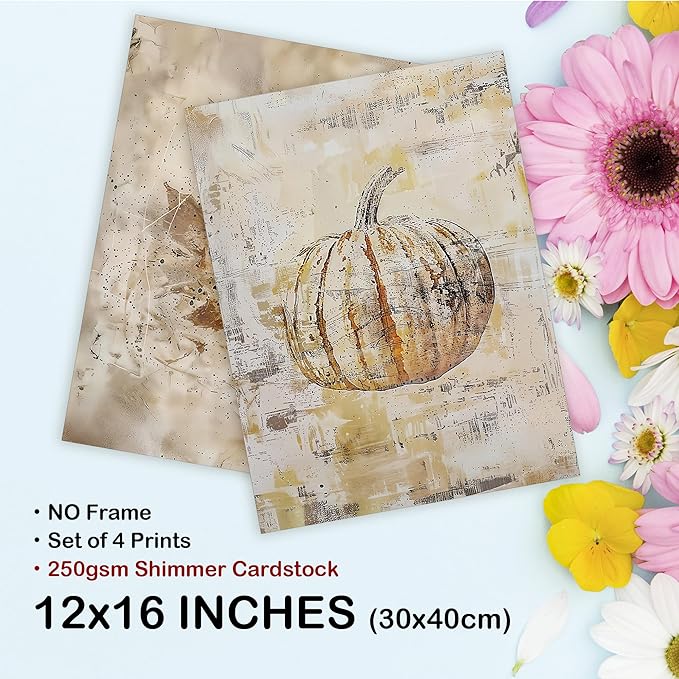 TLESKE Vintage Fall Leaves Posters Prints Unframed 12x16 Set of 4, Autumn Rustic Maple Oak Leaf Wall Art Prints Decor for Farmhouse Bedroom Living Room, Thanksgiving Wall Pictures