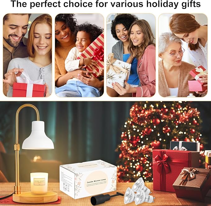 Candle Warmer Lamp with Timer & Dimmer, Adjustable Height Electric Candle Warmer with 3 Bulbs,Compatible with All Size Scented Candles, Wax Melt Warmer for Bedroom,Home Decor House Warming Gifts