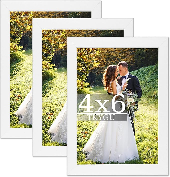 4x6 Picture Frame Set of 3,Modern Style Wood Composite Frame with Real Glass for 4x6 White Frames, Wall and Tabletop Display Photo Frame for Gallery Family Frame best gift