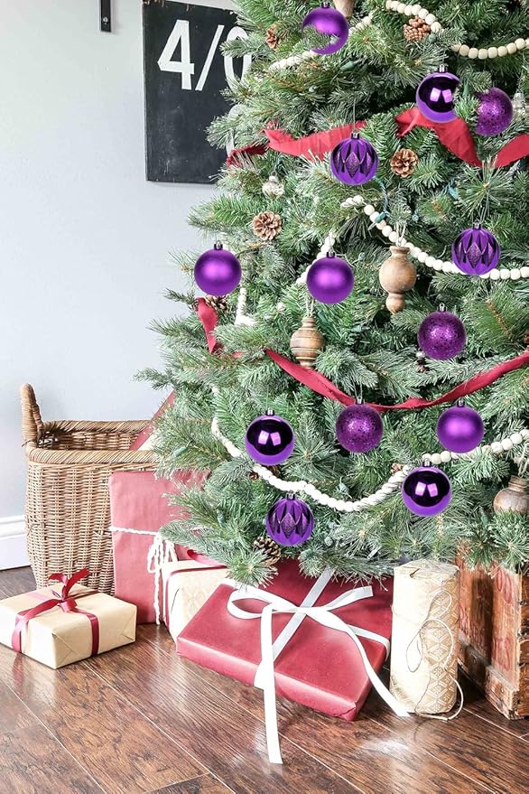 12PCS 3.15" Christmas Ball Ornaments Shatterproof Purple Christmas Tree Decorations Xmas Tree Balls Halloween Ornaments Décor
