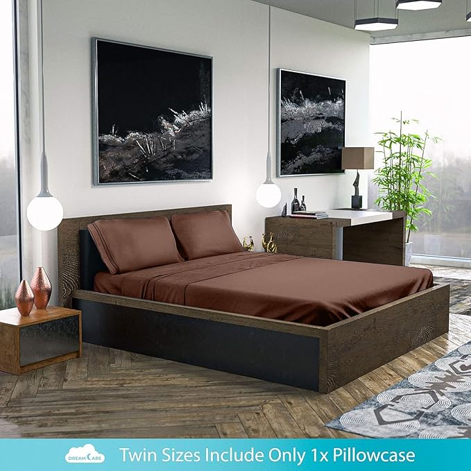 DREAMCARE Full Size Sheets Set - 6 Pcs Deep Pocket Cooling Bed Sheets - Soft, Long Lasting 100% Brushed Microfiber with Side Pocket (Mocha Brown, Full)