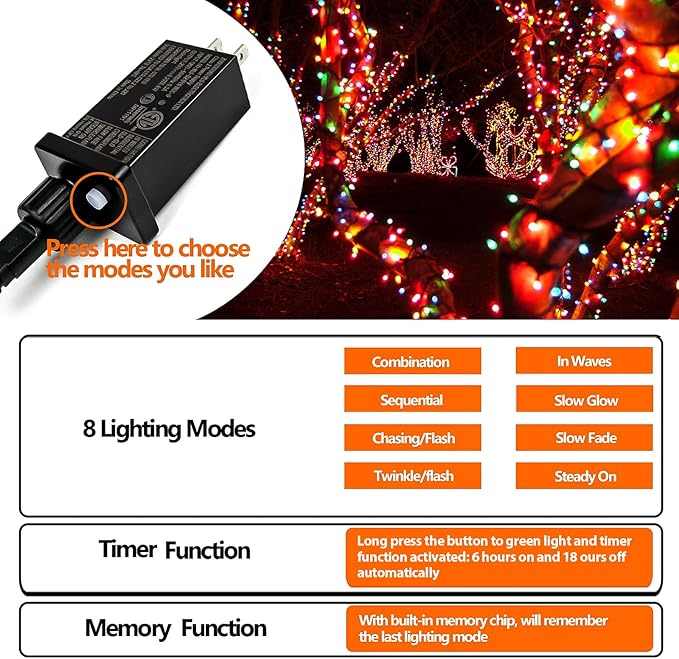 Upgraded 165FT 500 LED Multicolor Christmas String Lights Indoor & Outdoor, Memory Function & Timer & 8 Modes, Green Wire Waterproof String Lights for Xmas Tree Holiday Party Garden Decor (Multicolor)