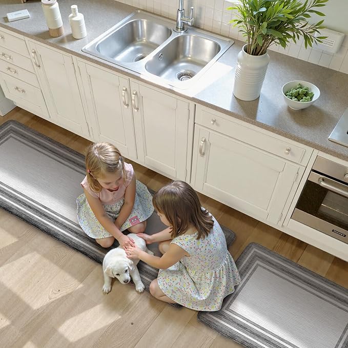 KIMODE Anti Fatigue Kitchen Mat Cushioned, Farmhouse Kitchen Rugs Sets of 2, Non Slip Memory Foam Kitchen Mat for Floor, Standing Desk Mat for Laundry Office Sink 20"x59"+20"x32" Grey
