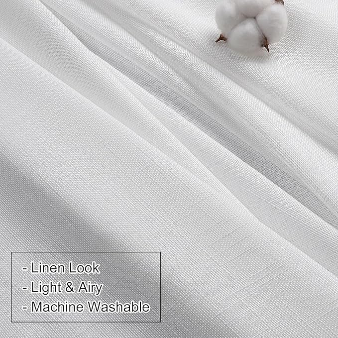 Off White Semi Sheer Pinch Pleated Curtains 102 Inches Long 2 Panels, 50 Inches Width, Rustic Linen Look Light Filtering Drapes, Modern Farmhouse Floor to Ceiling Window Curtain with Hooks