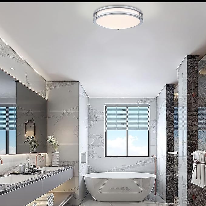 16” Brushed Nickel Flush Mount Ceiling Light Fixture - 16 Inch Brushed Nickel LED Ceiling Light 3000K/4000K/5000K Color Changing Modern Bathroom Fixture for Bedroom,25W