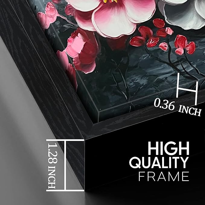 Pink and White Flower Wall Paintings for Bedroom - Bedroom Wall Decor for Teen Girls - Large Modern Hand Painted Framed Wall Art Size 29" x 59"