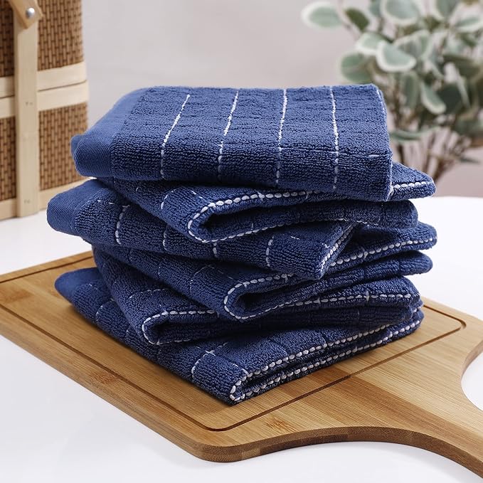 Homaxy 100% Cotton Terry Kitchen Dish Cloths, Ultra Soft and Absorbent Dish Towels for Kitchen, Suitable for Drying and Washing Dishes, 8 Pack, 12 x 12 Inches, Navy Blue