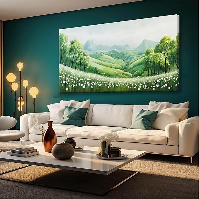 Tsomzxng Canvas Wall Art Decor Home Paintings Decor Green Wall Art Prints Modern Mountain Wilderness Landscape Decorations For Living Room Bedroom Kitchen Office Decor 24"×48"