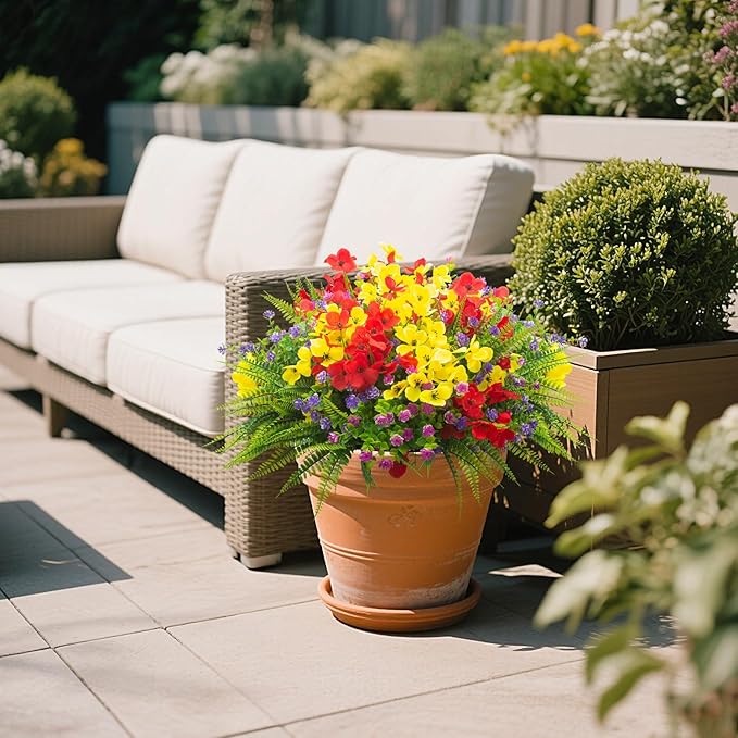 20 Packs Artificial Flowers Outdoor, Faux Plants UV Resistant Plastic Greenery for Hanging Planter Porch Window Home Wedding Spring Summer Decor