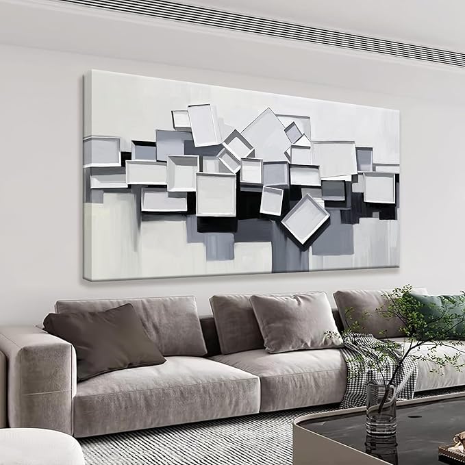 Grey And White Abstract Wall Art Minimalist Wall Art Geometric Color Block Canvas Artwork Paintings Canvas Art Wall Decor Modern Bedroom Art Office Artwork 20"X 40" Ready To Hang
