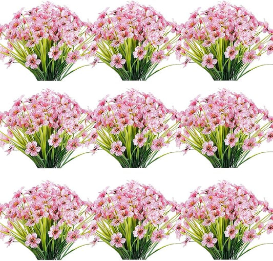 30 Bundles Artificial Flowers Outdoor UV Resistant Fake Flowers No Fade Faux Plastic Plants Garden Porch Window Box Decorating(Pink)
