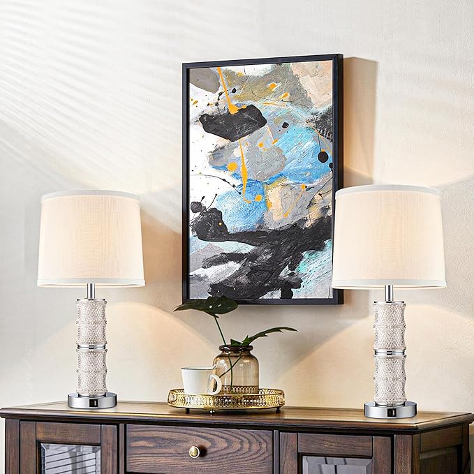 GRUENLICH Crystal Bedside Lamps Set of 2, Chrome Nightstand Bedroom Light with Touch Control, 3-Way Dimmable Table Lamps, USB C+A Charging Ports for Living Room and End Tables