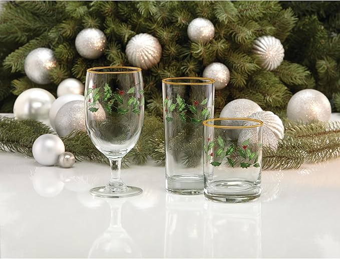 Lenox 849605 Holiday 4-Piece Highball Glass Set, Christmas Dinnerware, Hosting