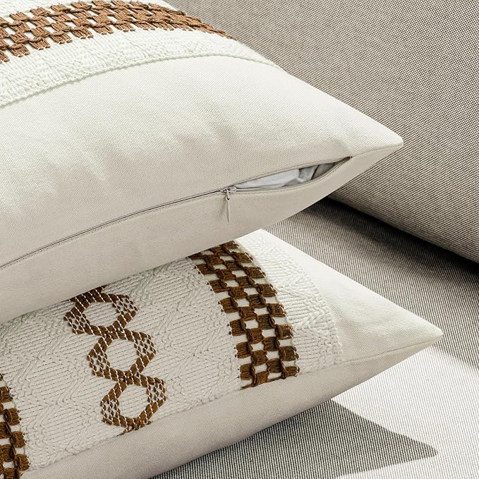 MIULEE Set of 2 Coco Brown Boho Decorative Pillow Covers 20x20 Inch Farmhouse Rustic Couch Throw Pillows Modern Spring Cotton Cushion Covers Retro Cute Macrame Woven Home Decor for Bed Sofa Chair