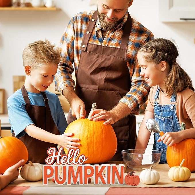 Fall Hello Pumpkin Wooden Sign Thanksgiving Tiered Tray Decorations Fall Decorations for Home Autumn Sign with Hello Pumpkin Lettered Centerpieces for Harvest Halloween