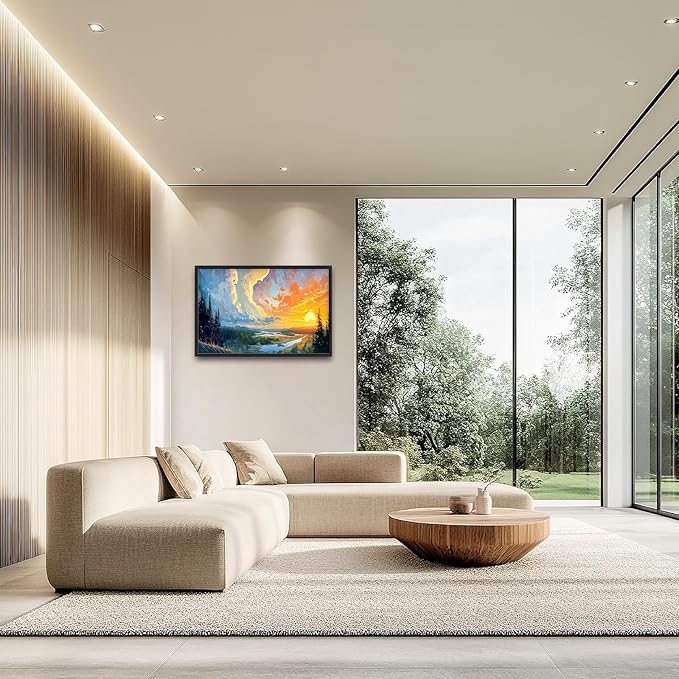 Framed Large Sunrise Wall Art for Living Room, Oversized Sunrise Wall Decor Forest Lake Landscape Canvas Print Natural Picture Home Decoration for Bedroom Living Room Office 36"x24"