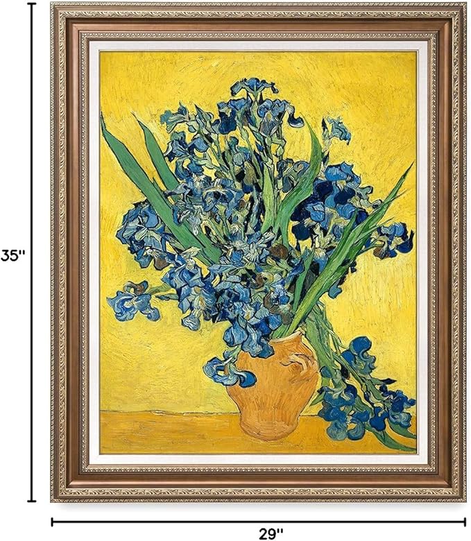 DECORARTS - Irises Vase Flower, Vincent Van Gogh Art Reproduction. Acid Free Cotton Canvas Giclee Print w/Bronze Frame&Mat for Wall Decor.