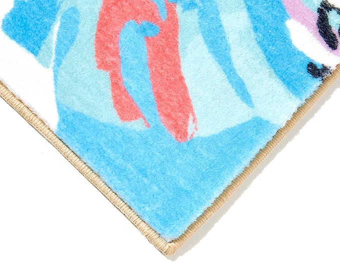 RoomTalks Tropical Leaves Washable Rug, Colorful Pink Blue Boho Cute Floral Aesthetic 5x7 Area Rugs for Bedroom Dorm Living Room Kitchen, Modern Abstract Art Palm Leaf Thin Indoor Entryway Carpet