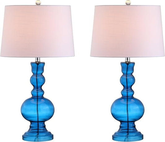 JONATHAN Y JYL1061C-SET2 Set of 2 Table Lamps Genie 28.5" Glass LED Table Lamp Contemporary Transitional Bedside Desk Nightstand Lamp for Bedroom Living Room Office College Bookcase, Night Blue