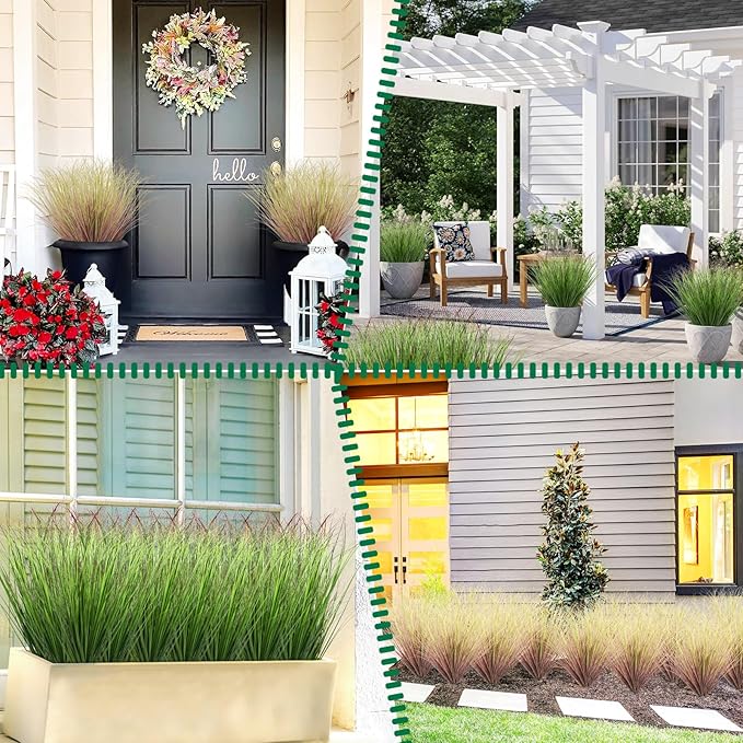 36Pcs Artificial Grass Plants, Faux Shrubs Wheat Grass, Fake Tall Grass Plants for Outdoor Decor, Greenery Stems Weed for Room Indoor Home Decor(Green Red Tail